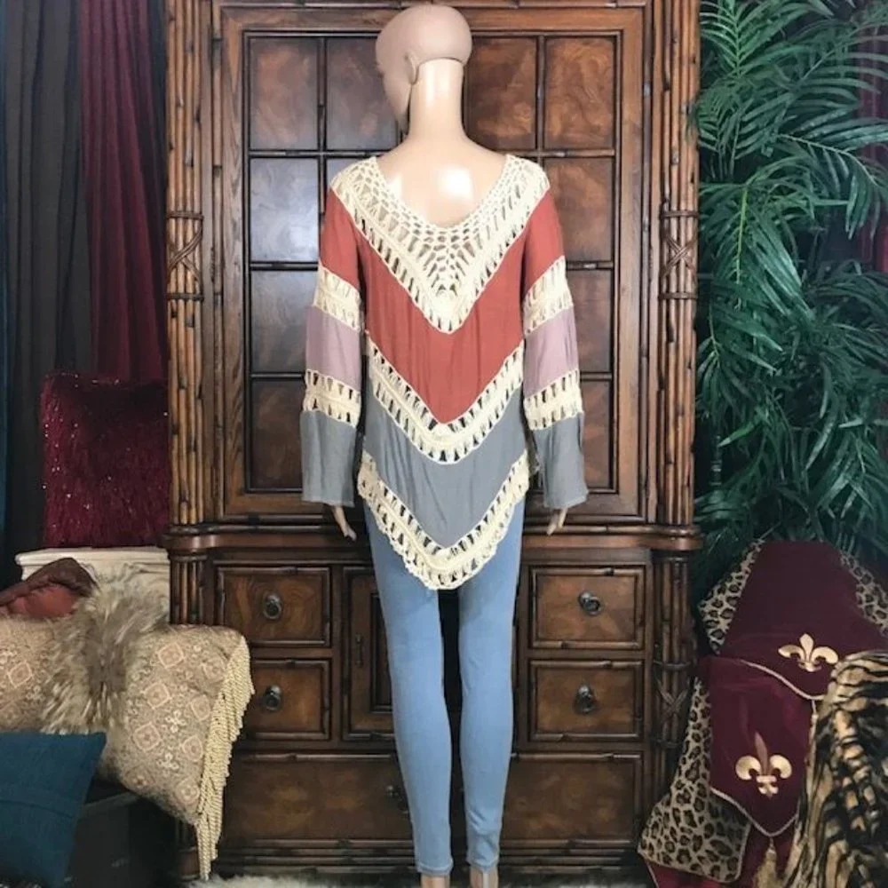 Chevron Crochet and Refined Gauze Cotton Blend Boho Top